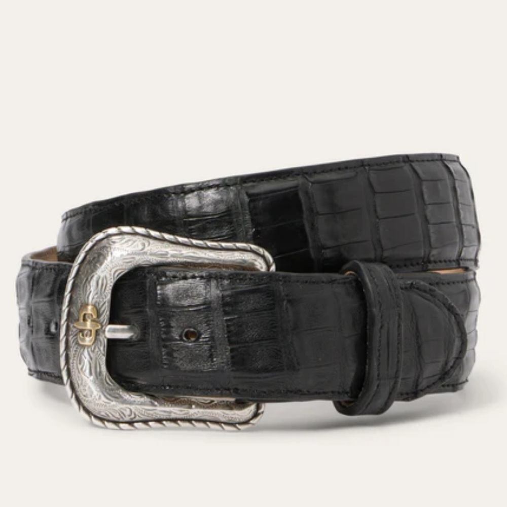 Stetson Caiman Crocodile Exotic Leather Western Tab Belt Black Classic Size 34